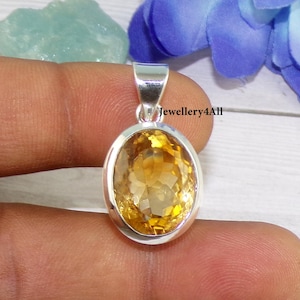 Handmade Oval Citrine Pendant: 925 Sterling Silver Birthstone Necklace