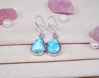 Exquisite Larimar Earrings, Solid 925 Sterling Silver Earrings, Ear Wire, Dangle Earrings, Handmade Earrings, Unique Gift, Sale, J1104