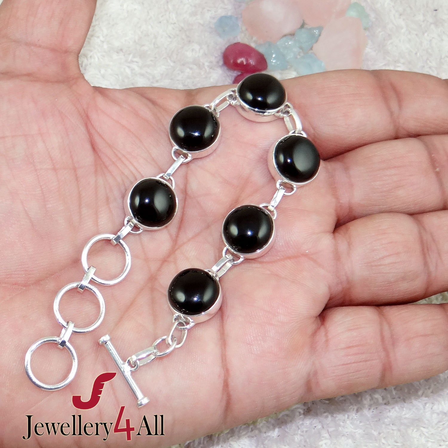 Black Onyx Bracelet Solid 925 Silver Toggle Onyx Bracelet Etsy UK