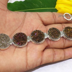 18mm Round Titanium druzy Bracelets, Titanium druzy Jewelry, 925 Silver Bracelets, Huge Druzy Bracelet, Women Gemstone Jewelry, N71107