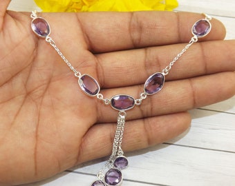 Amethyst Necklace, Solid 925 Silver Necklace, Necklaces for Women, Fine Silver, Mothers Day, Bezel Necklaces, Amethyst Jewellery-M101820