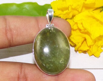 Genuine Green Vassonite Cab Pendant, 925 Sterling Silver Necklace, Oval Pendant, Crystal Pendant, Handmade Pendant For Birthday Gift, P42302