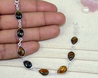 Pietersite Sterling Silver Bracelet, Adjustable Bezel Link Bracelet