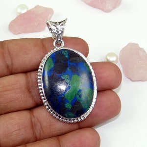 Big Malachite in Azurite Pendant, 925 Sterling Silver Pendant, Handmade Pendant Statement Pendant, Azurite Pendant, Ready To Ship, J10120