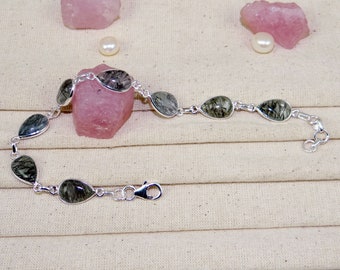 Black Rutile Bracelet, 925 Sterling Silver Bracelet, Dainty