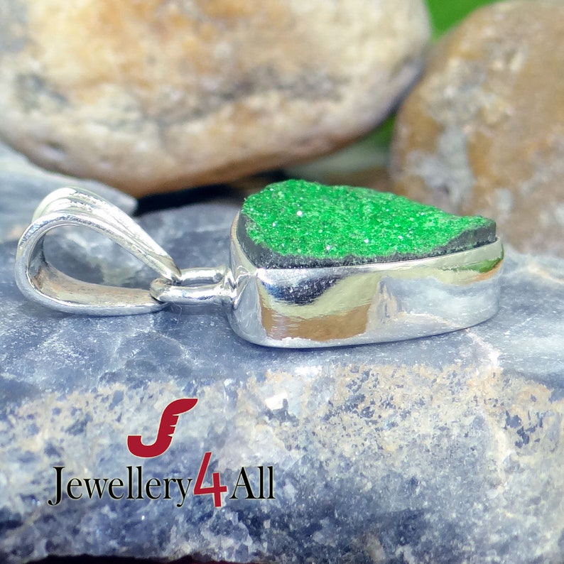 Uvarovite Druzy Genuine Uvarovite- Green Garnet Pendant Necklace Pendant Green Uvarovite Pendant Healing Stone 925 Silver Pendant
