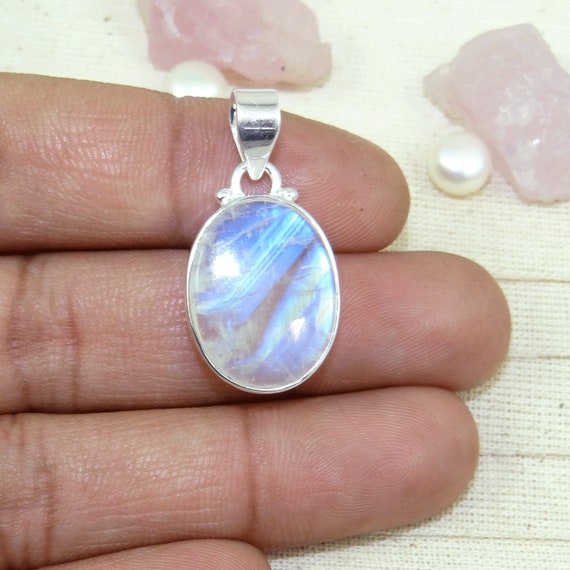 Rainbow Moonstone Pendant 925 Sterling Silver Pendant Casual Pendant Handmade Pendant Blue Flashy Moonstone Boho Pendant Gift K33116 Etsy