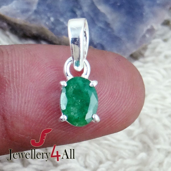 Natural Emerald Pendant, 925 Sterling Silver Pendant, Emerald Tiny Pendant, Emerald Jewelry, AAA Emerald Gemstone, Gift For Her, Sale Idea