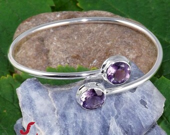 Amethyst Bangle, 925 Silver Bangle Bracelet, Solid Band Bangle, Birthstone Bangle, February Gift Bangle Bracelet, Amethyst Jewelry, J71702