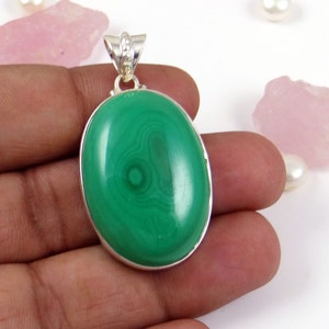 Big Malachite Pendant, Solid 925 Sterling Silver Pendant, Malachite Jewelry, Statement Pendant, Handmade Pendant, Ready To Ship, Sale J10109