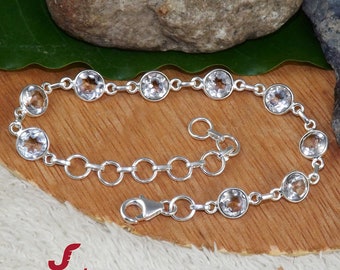 Clear Quartz Bracelet, Sterling Silver Bracelet, Dainty Bracelet, Delicate Bracelet, Adjustable Bracelet, Crystal Quartz Bracelet, Gift -K2