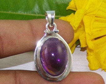 Natural African Amethyst Pendant, Purple Gemstone Handmade Jewelry, 925 Sterling Silver Pendant, Vintage Pendant, Anniversary Gift, P42206