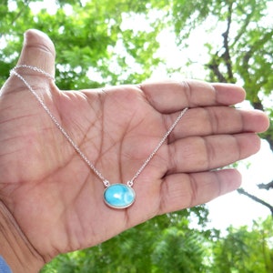 Larimar Necklace: Sterling Silver Bezel Set Oval Cabochon