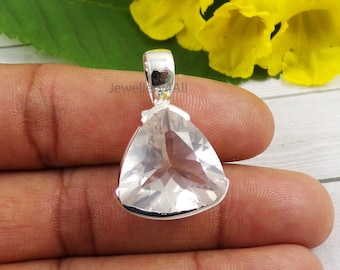 Pendentif fait main en argent sterling et quartz rose - 3 cm