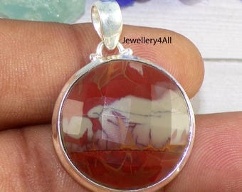Handmade Noreena Jasper Pendant: Red Stone, Sterling Silver Necklace,R1016