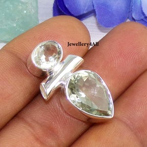 Green Amethyst Pendant: Artisan Sterling Silver Pear & Oval Gemstone
