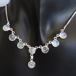 Regenbogen Mondstein Kette: 925 Sterling Silber, Blue Fire Edelstein Kette