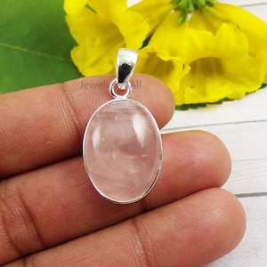 AAA Oval Rose Quartz Pendant, Solid 925 Sterling Silver Pendant, Rose Quartz Pendant, Delicate Pendant, For Her, Christmas Gift, M121218