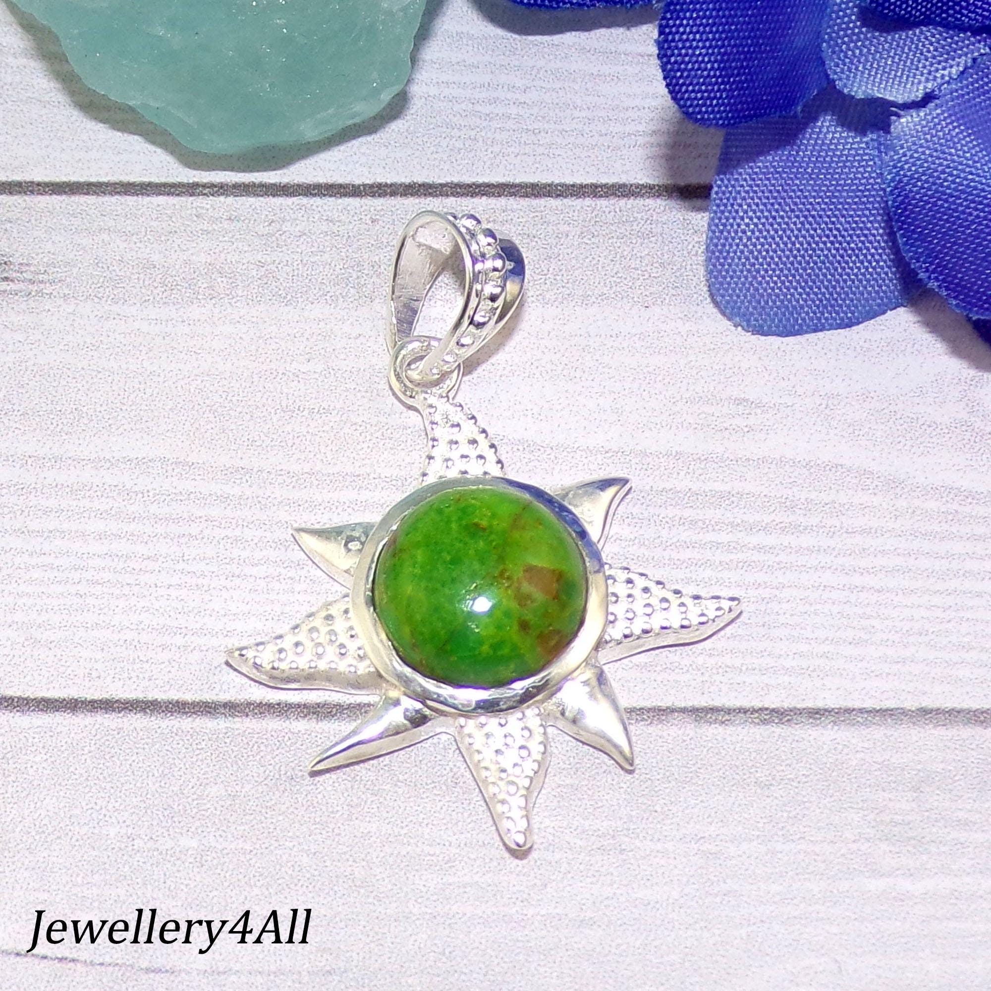 フラワーターコイズペンダント、ハンドメイド925スターリングシルバー