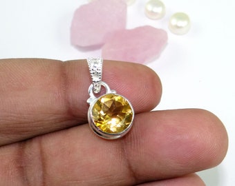Faceted Citrine Sterling Silver Pendant, November Birthstone