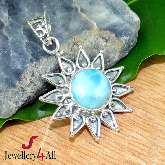 Natural Larimar Pendant, 925 Sterling Silver Pendant, Handamde