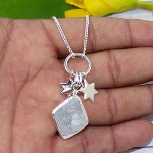 Regenbogen Mondstein, 925 Sterling Silber Halskette, Ketten-Halskette, feuriger Mondstein, matt Schmuck, N10125