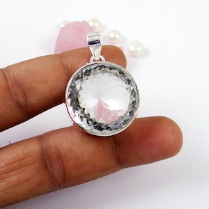 Big Crystal Quartz Sterling Silver Pendant Necklace - 20mm