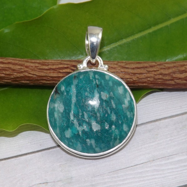 Natural 18MM Amazonite Pendant, 925 Sterling Silver Pendant, Round Pendant, Amazonite Jewellery, Healing Crystal, Boho Pendant, Gift,M80427