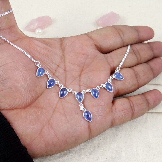 Collana Artigianale In Argento 925 Con Tanzanite Blu 36” – Fatta A Mano Con Pietre Preziose