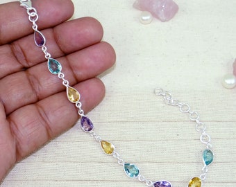 Amethyst Bracelet, Blue Topaz Bracelet, Citrine Bracelet, 925 Sterling Silver Bracelet, Birthstone Bracelet, Bezel Bracelet, Sale, K41219