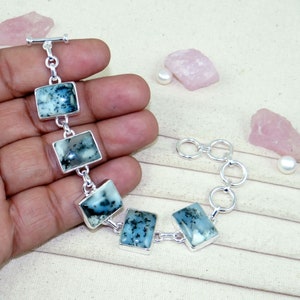 AAA+ Grade Dendritic Agate, 925 Sterling Silver Bracelet, Toggle Bracelet, Dendritic Agate Bracelet, Handmade Bracelet, Unique Gift, K22426
