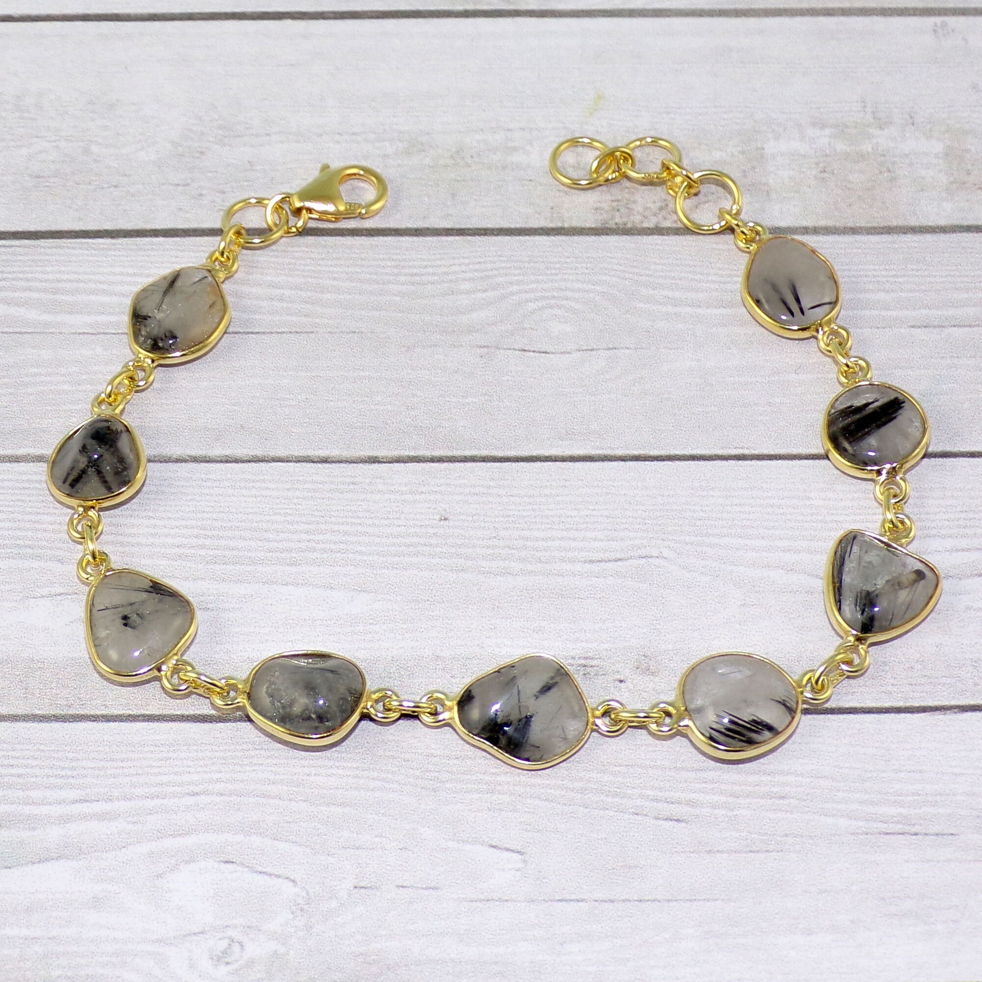 Black Rutail Bracelets, 925 Sterling Silver Bracelet, Gold