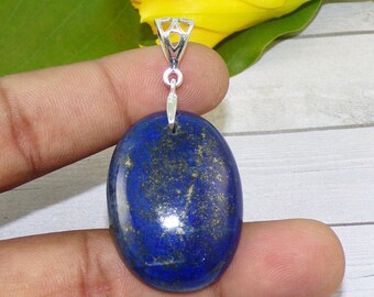 Handmade Oval Lapis Lazuli Pendant: Sterling Silver Boho Jewelry