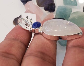 Collier Pendentif Lapis Lazuli Et Pierre De Lune - Or Jaune 14k - 45,7cm - Neuf Sans Boîte