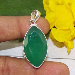 Green Onyx 925 Sterling Silver Pendant: Handmade Gemstone Necklace