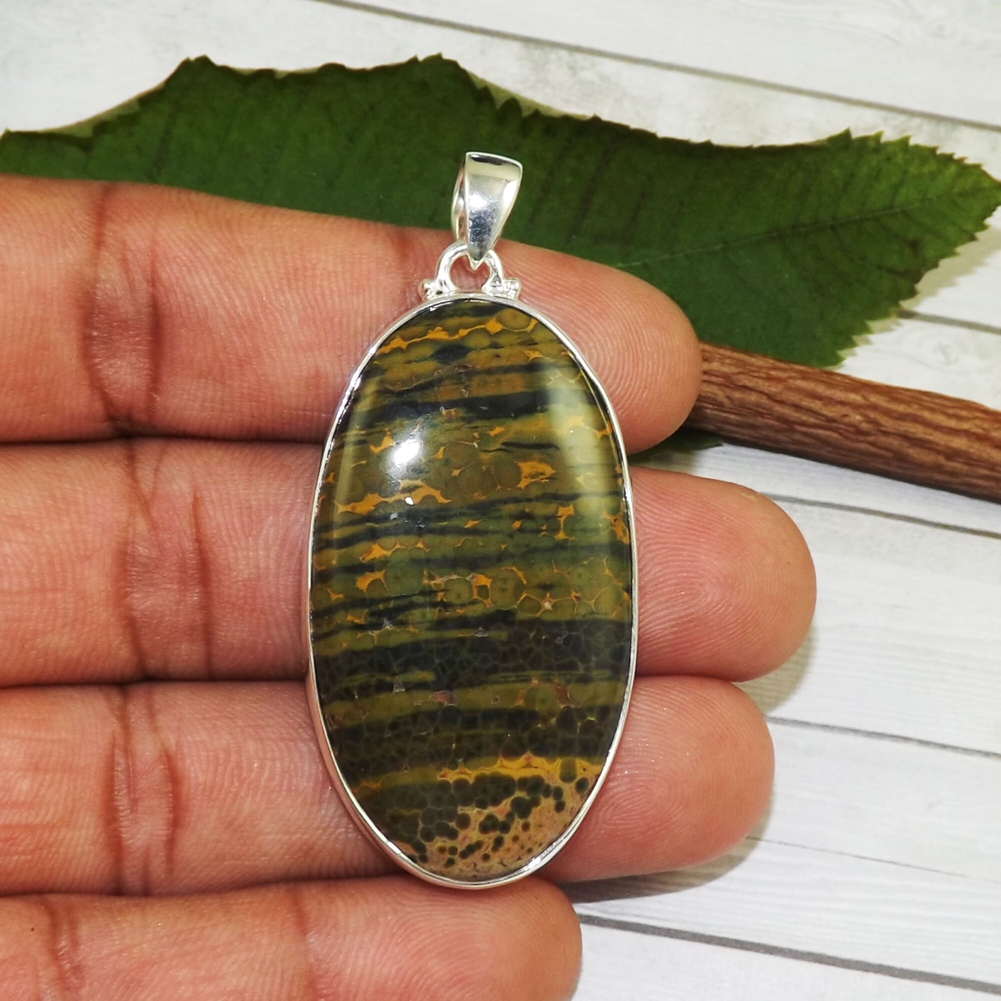 Huge Ocean Jasper Pendant, Big Ocean Jasper Pendant, Ocean