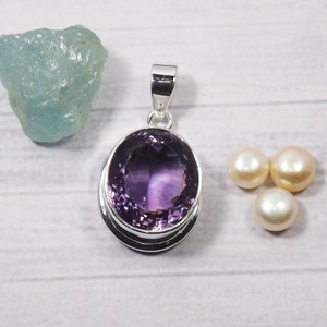 Massive Faceted Amethyst Pendant, Solid 925 Sterling Silver Pendant, Amethyst Necklace Pendant, February Birthstone, Purple Amethyst, M30909