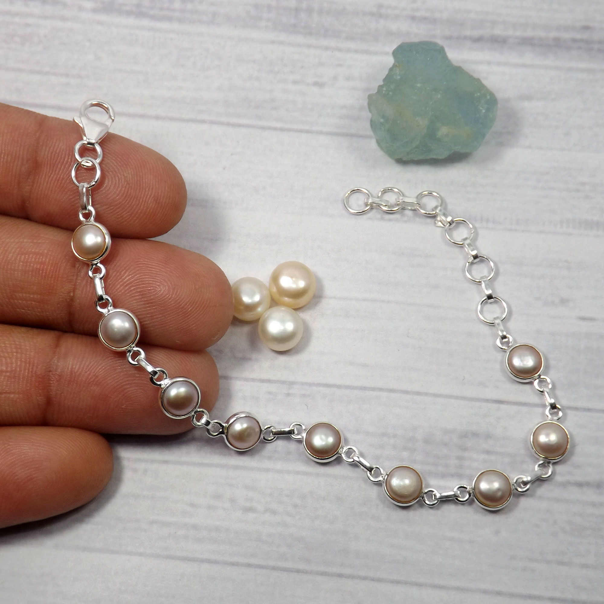Fresh Water Pearl Bracelet, Pearl Bracelet, Solid 925 Silver Fresh Water Pearl Bracelet, Pearl Bracelet, Solid 925 Silver
