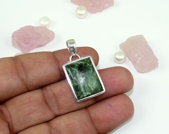 Seraphinite Pendant, 925 Sterling Silver Bezel Set, Handmade Necklace