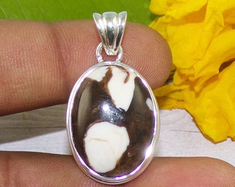 Pure 925 Sterling Silver Pendant, Natural Peanut Wood Pendant Necklace, Oval Gemstone Pendants, Dangling Pendant, Engagement Gift, P42514