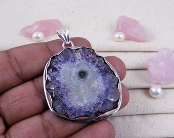 925 Sterling Silver Amethyst Stalactite Pendant, Prong Setting Amethyst Stalactite Jewelry, Mothers Gift, February Birthstone, Gift, J102616