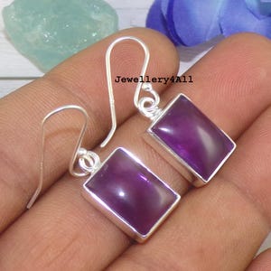 Handmade Amethyst Dangle Earrings: 925 Sterling Silver, Vibrant Purple