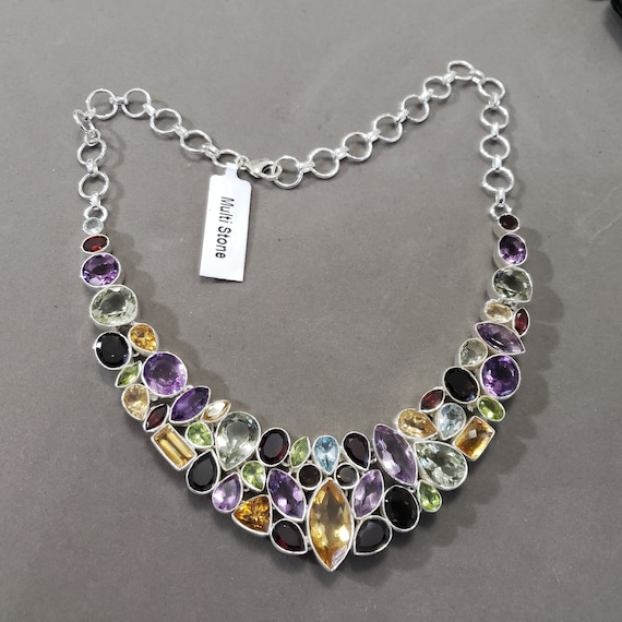 Multi Stone Necklace, Huge Gemstone Necklace, Citrine
