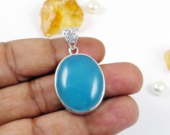 Ciondolo in calcedonio blu: gioielli fatti a mano in argento sterling 925