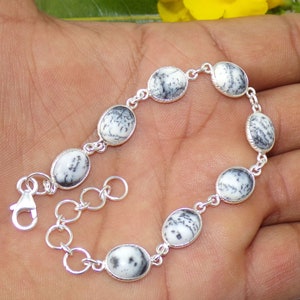 7x9mm Dendritic agate Bracelets, Natural Dendritic agate Jewellery, Bezel Bracelet, 925 Silver Bracelets, Mothers Gift, For Her, O11715