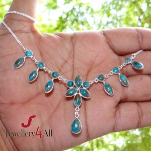 Blue Copper Turquoise Necklace, 925 Sterling Silver Necklace, Bezel Dainty Necklace, Curb Chain Necklace, Turquoise Jewelry, Gift For Her K9