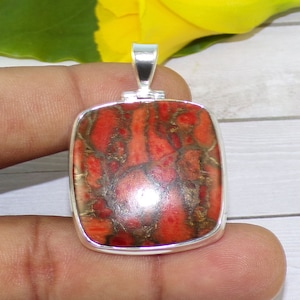 Red Copper Turquoise Pendant, 30mm Turquoise Pendant, 925 Sterling Silver Pendant, Casual Pendant, Handmade Pendant, Boho Pendant, N80119