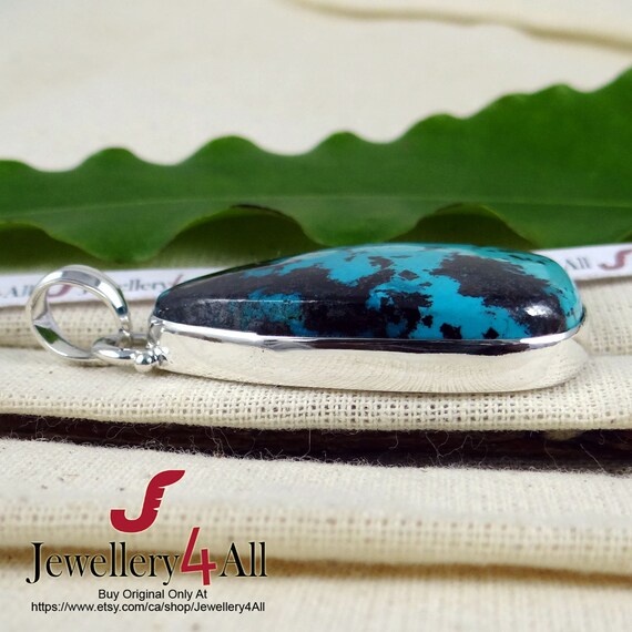 Pendentif En Argent Sterling 925 Avec Chrysocolle Et Hématite - 15,75g - Cabochon Naturel - Neuf Sans Emballage