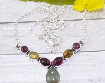 Multi-Color Tourmaline Sterling Silver Necklace: Adjustable Handmade Jewelry