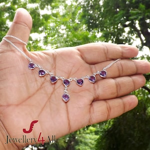 Heart Amethyst Necklace: 925 Sterling Silver Bezel Set
